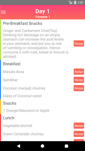 Emulate Android APK Pregnancy Diet - Day by day diet chart