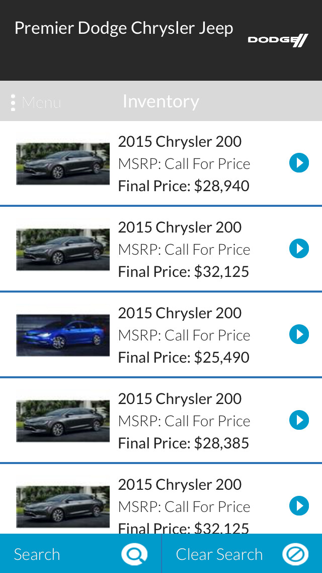 Emulate iPhone app Premier Dodge Chrysler Jeep using MyAndroid Emulate iPhone app Premier Dodge Chrysler Jeep using MyAndroid