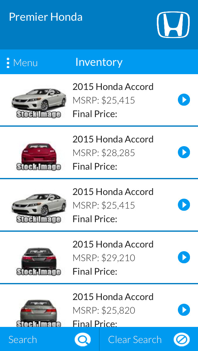 Emulate iPhone app Premier Honda using MyAndroid