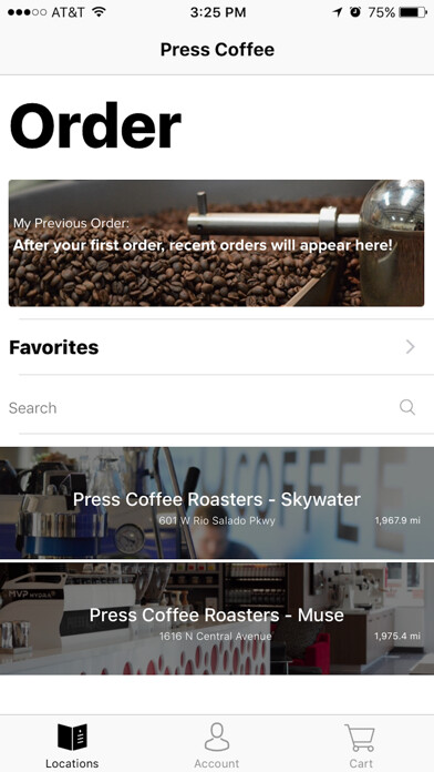 Emulate iPhone app Press Coffee Roasters using MyAndroid
