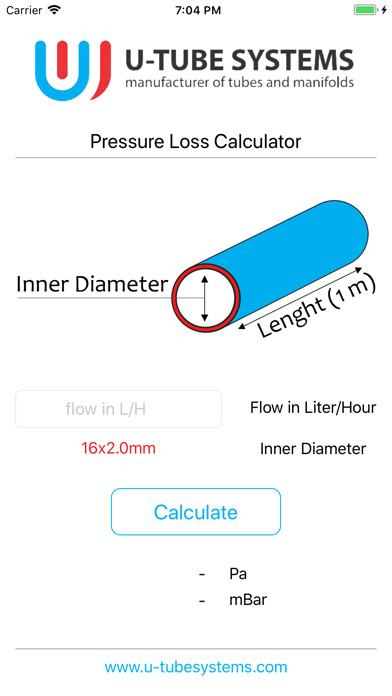 Emulate iPhone app Pressure loss-calc. using MyAndroid