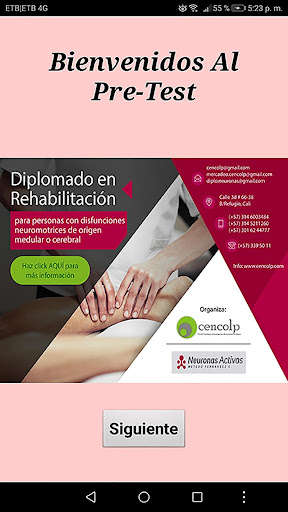 Run android online APK Pre-Test Rehabilitacion Disfunciones Neuromotrices from MyAndroid or emulate Pre-Test Rehabilitacion Disfunciones Neuromotrices using MyAndroid