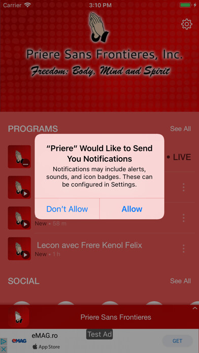 Emulate iPhone app Priere Sans Frontieres using MyAndroid