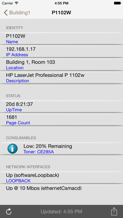 Emulate iPhone app PrinterMonitor - SNMP client for network printers using MyAndroid Emulate iPhone app PrinterMonitor - SNMP client for network printers using MyAndroid