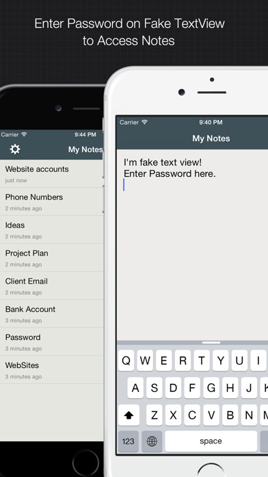 Emulate iPhone app Private Note: hide secret text using MyAndroid