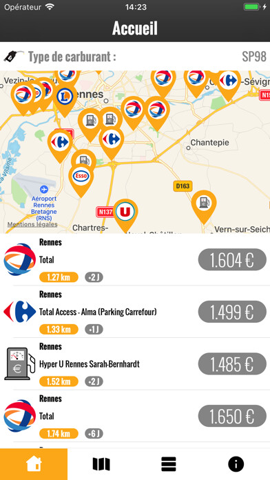 Emulate iPhone app Prix carburant using MyAndroid