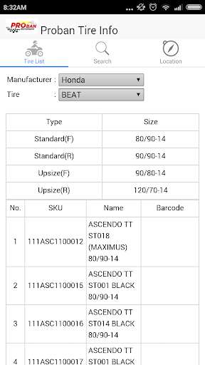 Emulate Android APK PROBAN TIRE INFORMATION
