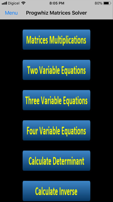 Emulate iPhone app Progwhiz Matrices Solver using MyAndroid