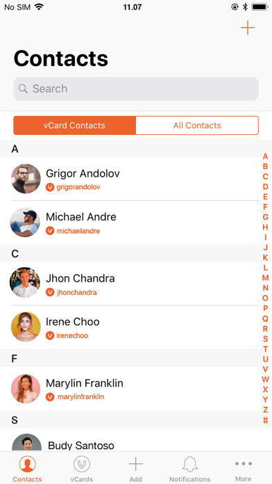 Emulate iPhone app Project vCard using MyAndroid