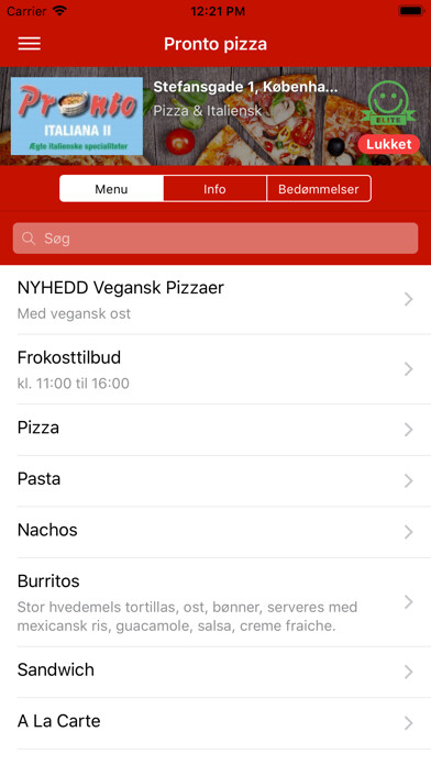 Emulate iPhone app Pronto Pizza Italiano II using MyAndroid