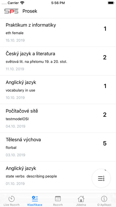 Emulate iPhone app Prosek - známky, rozvrh, obědy using MyAndroid