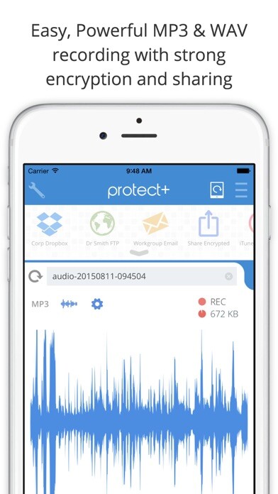 Emulate iPhone app Protect+ Audio Recorder using MyAndroid Emulate iPhone app Protect+ Audio Recorder using MyAndroid