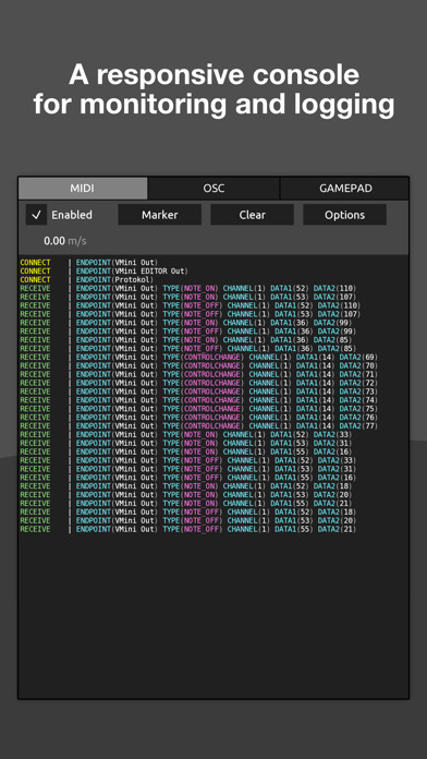 Emulate iPhone app Protokol - MIDI/OSC Monitor using MyAndroid