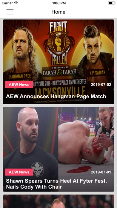 Emulate iPhone app Pro Wrestling News Hub using MyAndroid