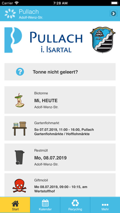 Emulate iPhone app Pullach Abfall-App using MyAndroid