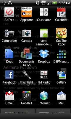 Emulate Android APK Pulldown App Drawer