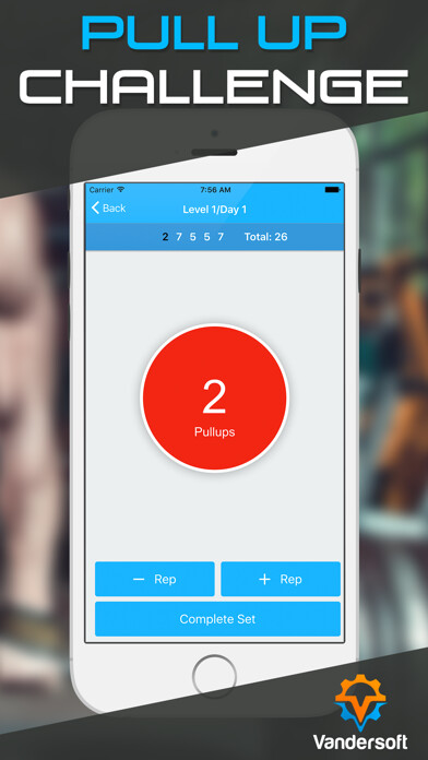 Emulate iPhone app Pull Ups - 0 to 20 pull up challenge workout coach using MyAndroid