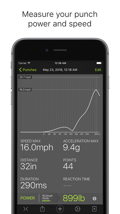 Emulate iPhone app Punches - measuring power and speed using MyAndroid
