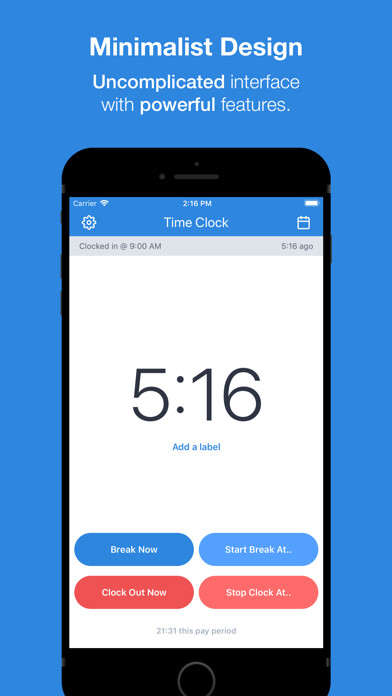 Emulate iPhone app Punch Time Clock Hours Tracker using MyAndroid