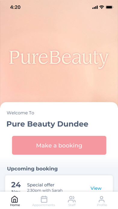 Emulate iPhone app Pure Beauty Dundee using MyAndroid