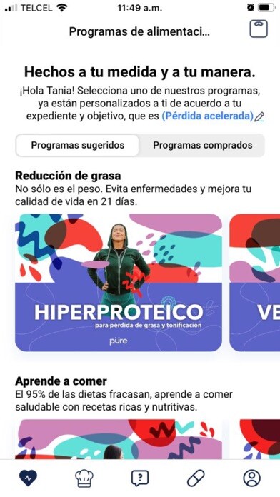 Emulate iPhone app pure: Nutrición personalizada using MyAndroid
