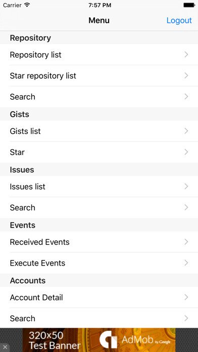 Emulate iPhone app PWhub - Githubのリポジトリ情報などを閲覧、編集するアプリ using MyAndroid Emulate iPhone app PWhub - Githubのリポジトリ情報などを閲覧、編集するアプリ using MyAndroid