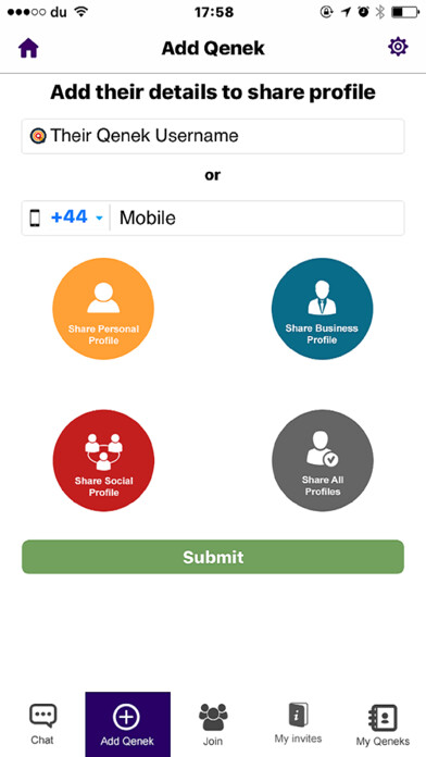 Emulate iPhone app Qenek - Global Networking using MyAndroid