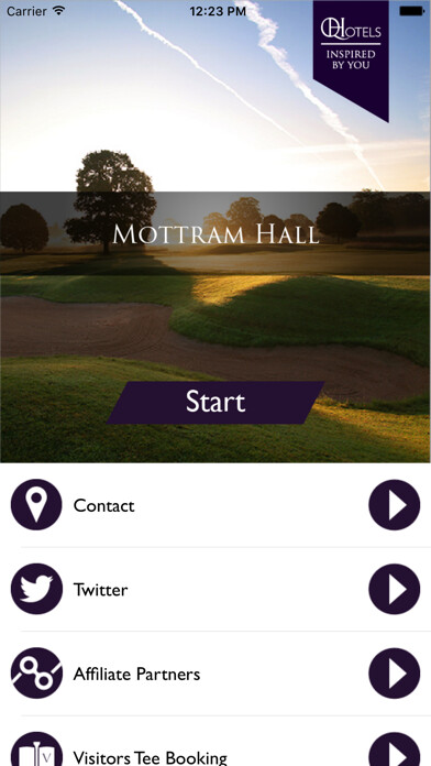 Emulate iPhone app QHotels: Mottram Hall using MyAndroid