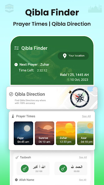 Emulate iPhone app Qibla Finder - Prayer Times using MyAndroid