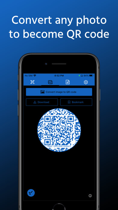 Emulate iPhone app QRcode expert (photo QR maker) using MyAndroid