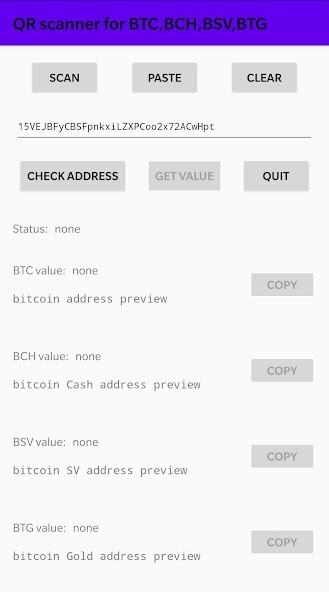 Run android online APK QR-code scanner for Bitcoin BTC, BCH, BSV and BTG from MyAndroid or emulate QR-code scanner for Bitcoin BTC, BCH, BSV and BTG using MyAndroid