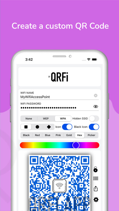 Emulate iPhone app QRFi - WiFi QR Code generator using MyAndroid