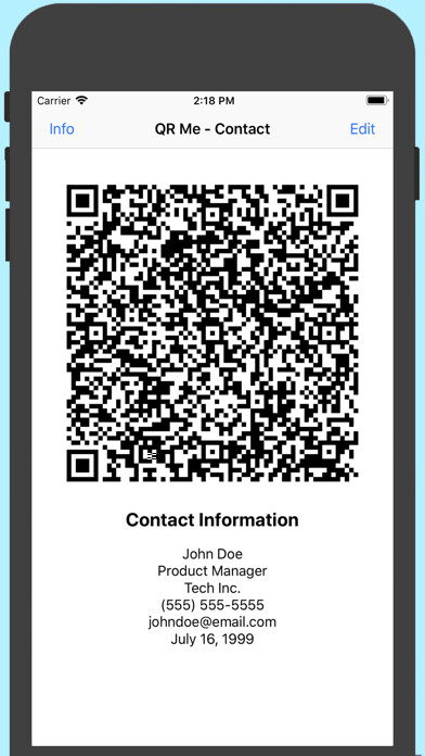 Emulate iPhone app QR Me - Contact using MyAndroid