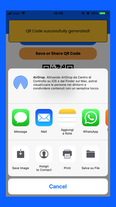 Emulate iPhone app QrX Qr Code Scanner generator using MyAndroid