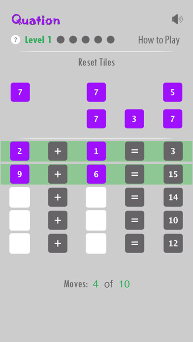 Emulate iPhone app Quation: The fun game of equations! using MyAndroid