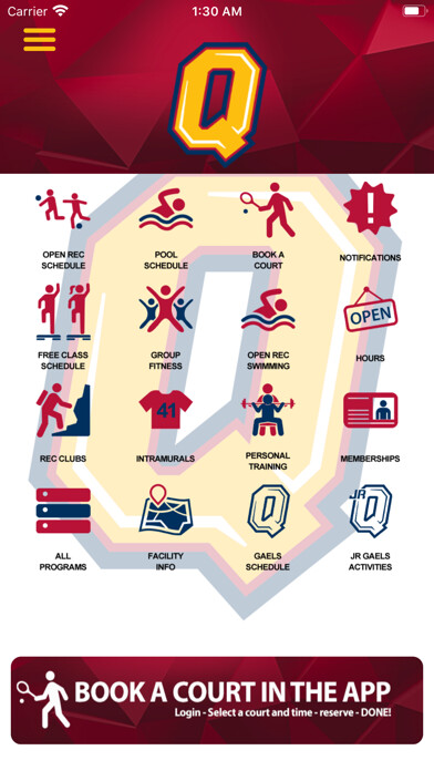 Emulate iPhone app Queens Athletics & Recreation using MyAndroid