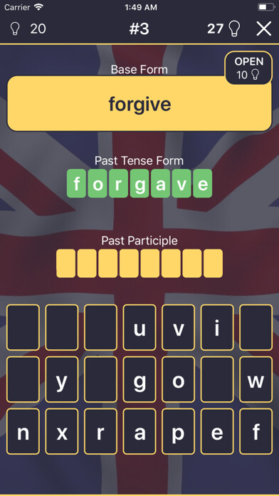 Emulate iPhone app Quiz: Irregular Verbs using MyAndroid