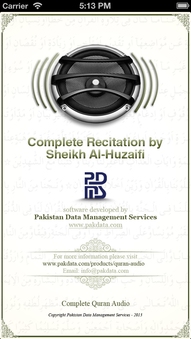 Emulate iPhone app Quran Audio - Sheikh Huzaifi using MyAndroid
