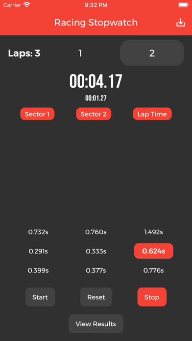 Emulate iPhone app Racing Stopwatch using MyAndroid
