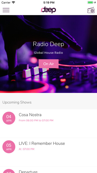 Emulate iPhone app Radio Deep - House Radio using MyAndroid