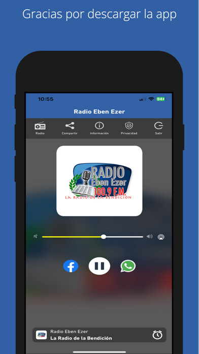 Emulate iPhone app Radio Eben Ezer Guatemala using MyAndroid