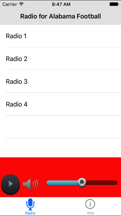 Emulate iPhone app Radio for Alabama Football using MyAndroid
