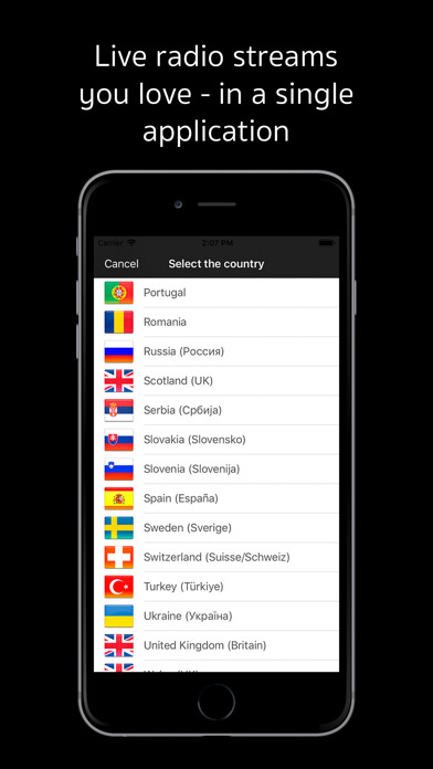 Emulate iPhone app Radio of Europe: live stations using MyAndroid