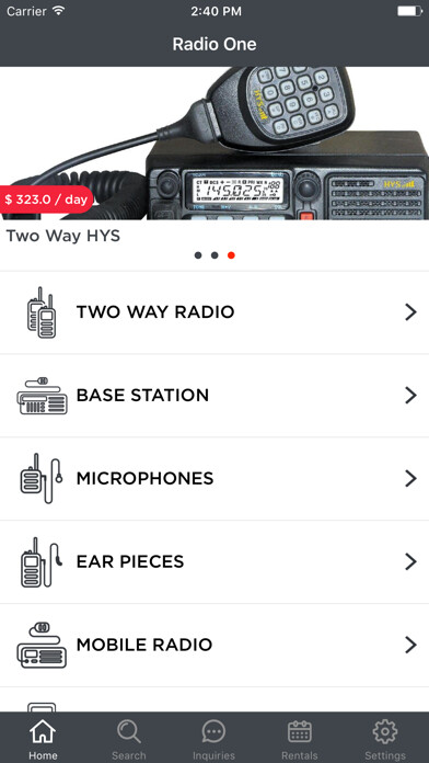 Emulate iPhone app Radio One - Rent and Inquire radios from Radio1 using MyAndroid