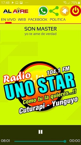 Run android online APK RADIO UNO STAR CUTURAPI 104.1 FM from MyAndroid or emulate RADIO UNO STAR CUTURAPI 104.1 FM using MyAndroid