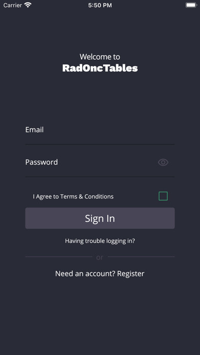 Emulate iPhone app Rad Onc Tables using MyAndroid