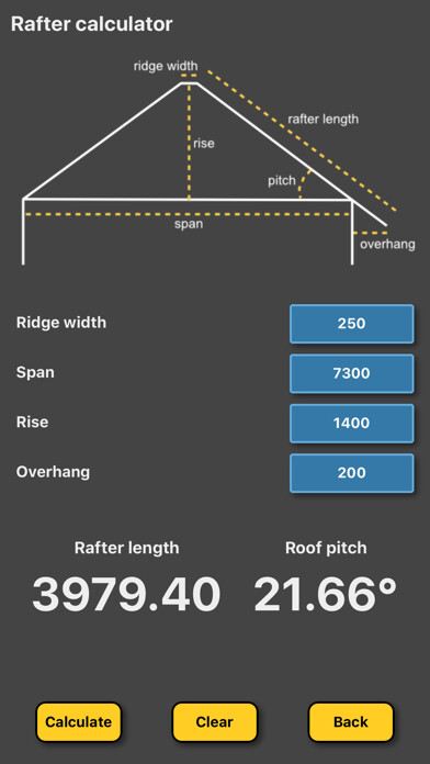 Emulate iPhone app Rafter & roof pitch calculator using MyAndroid Emulate iPhone app Rafter & roof pitch calculator using MyAndroid