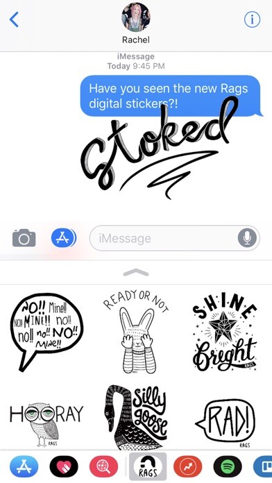 Emulate iPhone app Rags Sticker Pack using MyAndroid