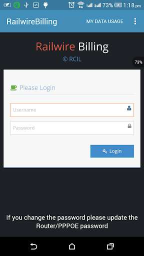 Run android online APK Railwire Billing from MyAndroid or emulate Railwire Billing using MyAndroid