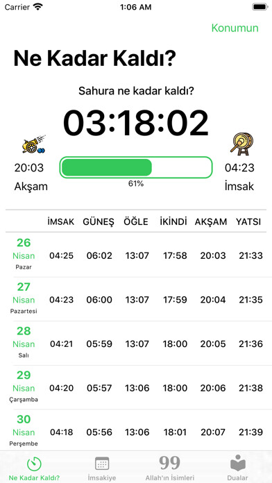 Emulate iPhone app Ramazan İmsakiye using MyAndroid